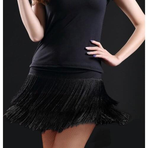 2021 Latin Dance Skirt Double-layer Ballroom Tango Skirt Encryption tassel New Women Rumba Cha Samba Competition Constume