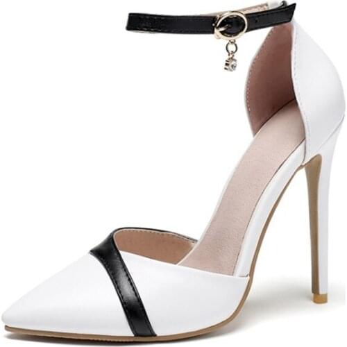 Women Classic Stiletto High Heel Sandals Pumps Pointed Toe Gladiator Ankle Buckle Office Party wedding Shoes Big size 50 1320-3