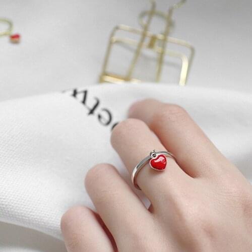 Korea Cute Red Heart Ring Womens Fashion Sweet White Gold Plated Ring Girl Daily Jewelry Fashion Accessories