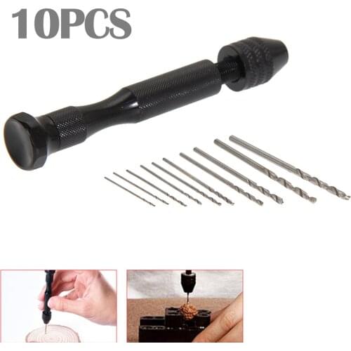10pcs Mini Micro Aluminum Hand Drill With Keyless Chuck HSS Twist Drill Bit Woodworking Drilling Rotary Tools Hand Drill Manual