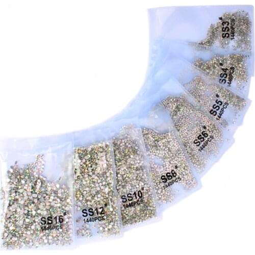 Super Glitter 1440pcs SS3-SS8 Flatback Multicolor Non HotFix Rhinestones For Nail Art Decoration Shoes And Dancing Decoration