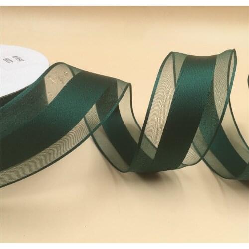 38MM X 25yards wired organza edge satin ribbon christmas green color for gift box wrapping N2209