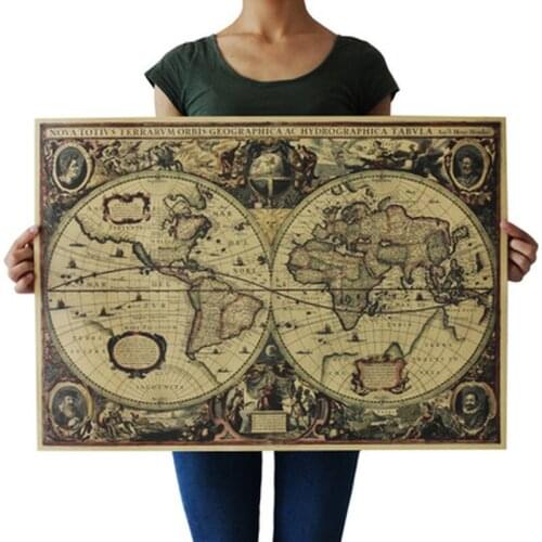71x50cm Old World Globe Map Matte Brown Paper Poster Retro Vintage Decor