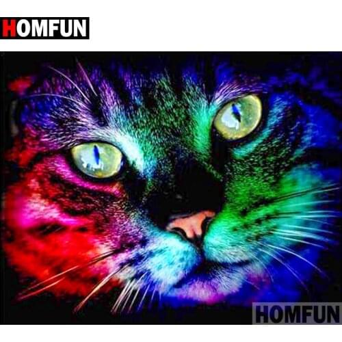HOMFUN Full Square/Round Drill 5D DIY Diamond Painting "Colored cat" Embroidery Cross Stitch 3D Home Decor A10375