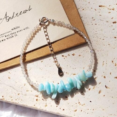 Lii Ji Unique Bracelet 925 Sterling Silver Blue Larimar Labradorite Beads Bracelet 16-20cm Women Jewelry Gift