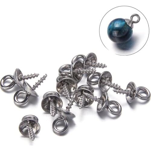 50pcs Stainless Steel Screw Eye Pin Pearl Pendant Connector Bail Cap Beads Charm For DIY Jewelry Making Accessories Wholesale