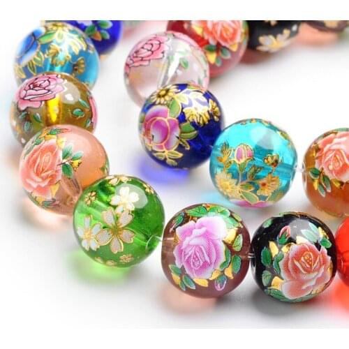 30pcs Colorful Flower Painted Handmade Lampwork Round Beads 14mm for DIY Jewelry Making Bracelet Necklace Supplies Accessories