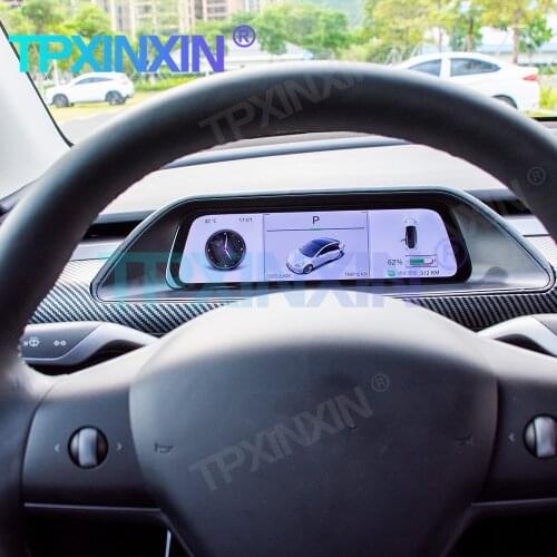 Digital Cluster Carbon Fiber/White Color For Tesla Model 3 Model Y Android Car LCD Dashboard Instrument Panel Multifunctional HD