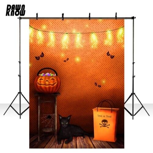 DAWNKNOW Cartoon Cat Photography Background Light Pumpkin Photocall Bookshelf Children Backdrops Baby Photo Studio HA012