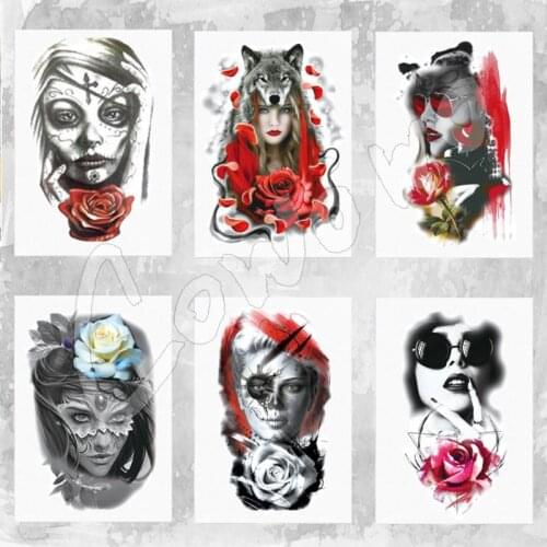 Girl With Rose Sexy Cool Beauty Tattoo Waterproof Hot Temporary Tattoo Stickers