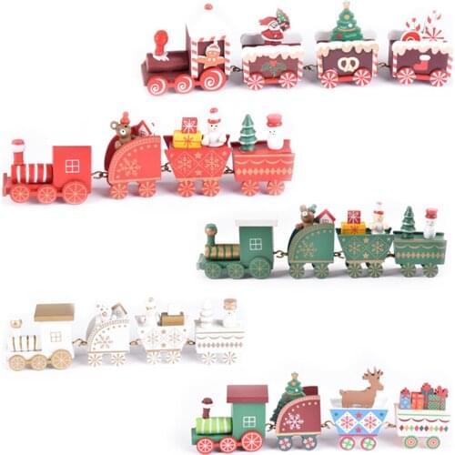 FAROOT Wooden Ornament Christmas Flower Print Mini Train Desktop Decoration Home Office Christmas Ornaments Hot Sale