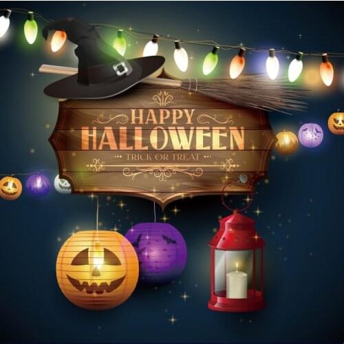 Happy Halloween Party Backdrops For Photography Pumpkin Grimace Candle Color Light Bulbs Child Shoot Photo Background Photocall
