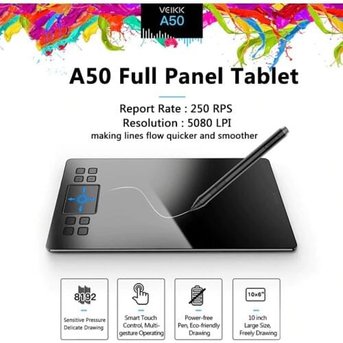 VEIKK A50 10X6'' Graphic Pen Tablet Drawing Digital Tablet With 8192 Levels Passive Pen Support Windows MAC