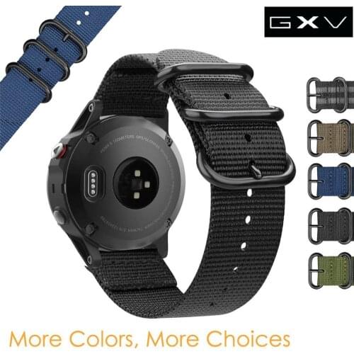 GXV 22mm Premium Nato Nylon Strap 3 Ring Watch Band for Garmin Fenix 6/6 Pro / Fenix 5/5 Plus / Forerunner 935/945 with Tools