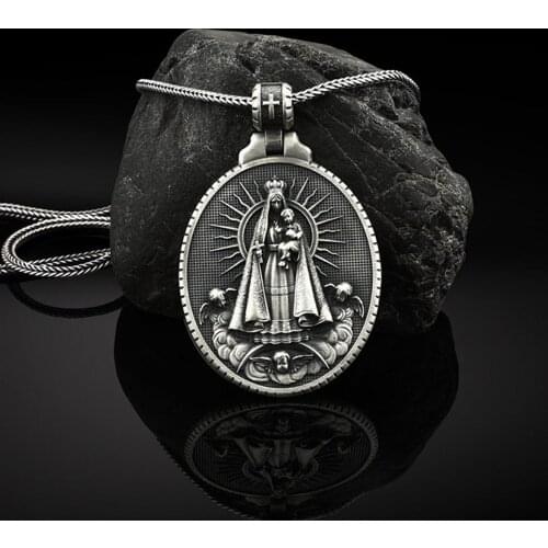 Catholic Virgin Mary Pendant Virgin Carmen Necklace Retro Christian Accessories Metal Religious Jewelry