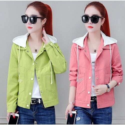 Denim Jacket Women Spring Autumn New Korean Fashion Wild Casual Outerwear Female Temperament Short Hooded cowboy Coats R753