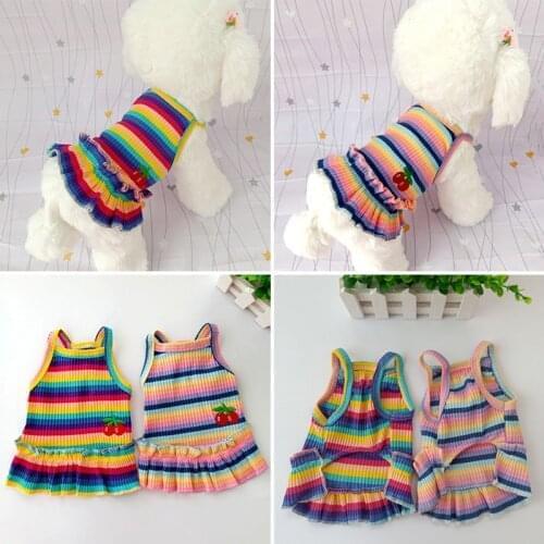 Summer Color Striped Cherry Princess Dress Fashion Dog Clothes Teddy Bichon Hiromi Pet Small Dog Cat Dresses Sweet Dog Clothes