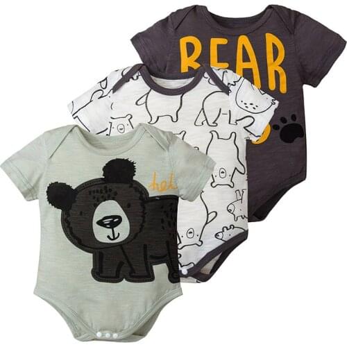 Summer 3Pieces/Set Short-sleeved Cartoon Cute Bear Bodysuit Newborn Baby Boy Girl Infant Cotton One-piece Jumpsuits Home