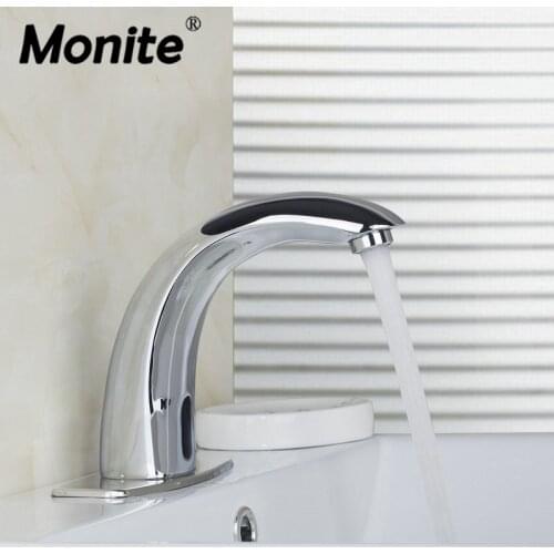 Monite Automatic Sensor Faucet Bathroom Basin Sink Faucet Water Mixer Tap Deck Mounted Touch-Free Infrared Basin Tap