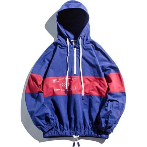 Block Patchwork Pullover Hoodie Men Jacket Coat Half Zipper Hooded Jackets Spring Autumn Fashion Casual Streetwear Clothes