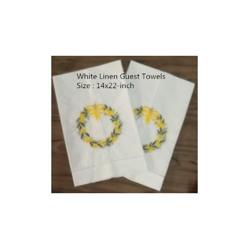 Set of 12 Handkerchiefs White Linen Hemstitched Tea Towel -14x22"Cloth Guest Hand Dish Kitchen Bathroom Towels embroidery Floral