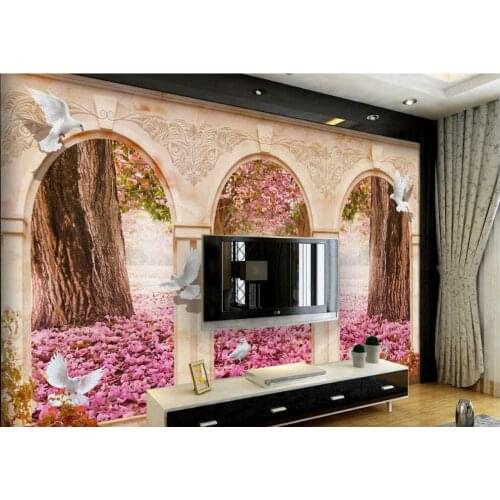 Wallpaper 3d mural Cherry blossom Avenue Arches pigeons Living room TV backdrop bedroom 3d photo wallpaper