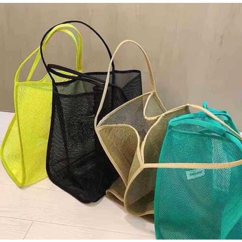 Womens 2021 new ins wind transparent mesh single shoulder bag fashionable lightweight all-match shopping bag beach bag large