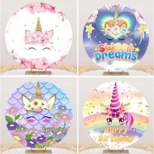New Round Unicorn Theme Background Cloth Party Flower Decoration Happy Birthday Round Background Cloth Diameter 100CM Dream
