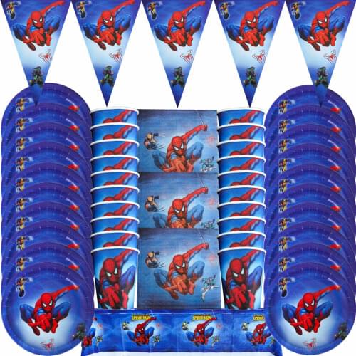 Spiderman Party Disposable Tableware Super Hero Paper Flags/Cup/ Plates/Nakpins/Table Decoration Wedding/Birthday/Party Supplies