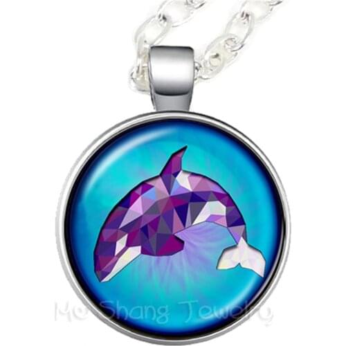 Charming Animal Necklace Glass Cabochon Dolphin Jewelry Drop Necklace For Women Glass Dome Handmade Jewelry Gift