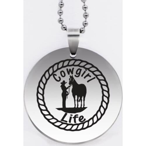 Ufine jewelry cowgirl life horse pendant army card round disc stainless steel customed necklace N4547