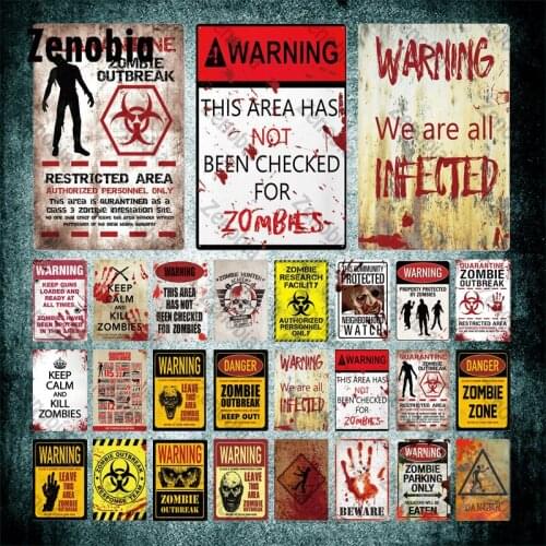 Frightening Warning Metal Tin Signs Vintage Plate This Area Has Not Been Checked for Zombies Wall Stickers Plaque Garage Decor