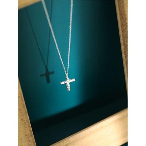 Real 925 Sterling Silver Irregular Surface Necklace Cross Women Neck Chain, Fashion Gold Color Statement Necklaces Jewelry
