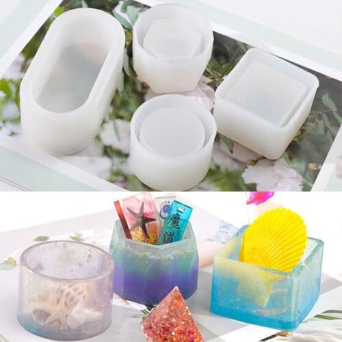 4PCS Succulent Hexagon Round Square Flower Pot Silicone Mold for DIY UV Resin Decoden Cabochon Storage Tank for resin