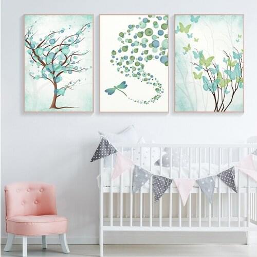 Nordic And Prints Wall Art Canvas Painting Wall Pictures Nature Trees Butterfly Home Decor For Living Room Decoration