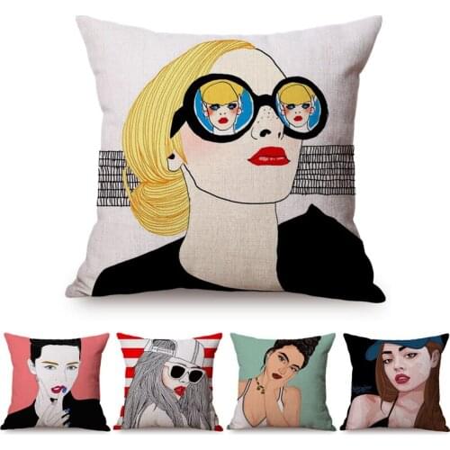 Cool Girl Colorful POP Art Home Decoration Throw Pillow Case Delicate Woman Portrait Modern Art Sofa Cushion Cover Drop Shipping