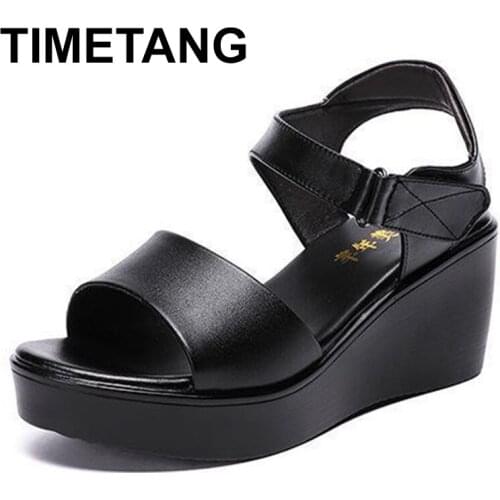 TIMETANG 2020 summer women wedge sandals 6cm medium heel comfortable platform sandals black red white