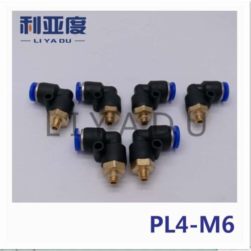 10PCS/LOT PL4-M6 Tracheal joint fast connection Male elbow speed PL 90 degrees bend tracheal joints