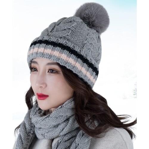 Knit Woolen Women Cap Scarf Keep Warm Outdoor Windproof Thermal Female Hat Thick Knitting Ear Protection