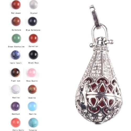 Fashion Jewelry Women water tears Long Chain Necklace Silver Plated Floating Natural Stone Cage for Pregnant and Baby