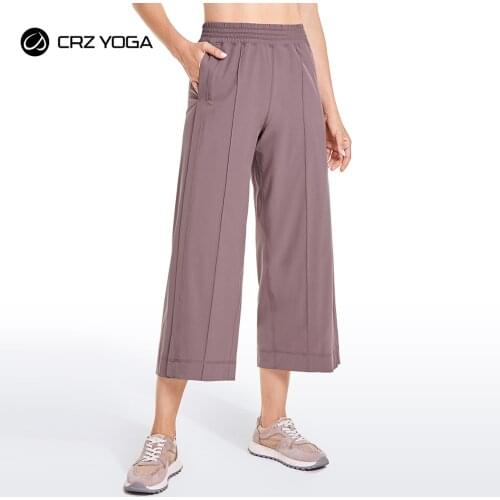 CRZ YOGA Womens Lightweight Wide Leg Capri Lounge Pants Travel Athletic Loose Elastic Waist Workout 7/8 Pants with Pockets