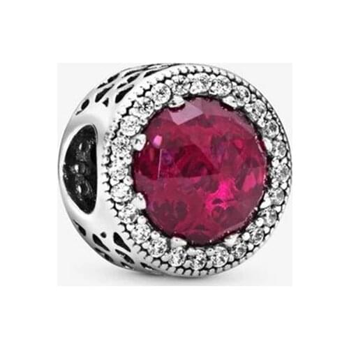 Genuine 925 Sterling Silver Shiny Cherry Pink Charm Fit Original 3mm Bracelet Bangle Making Fashion DIY Jewelry For Women