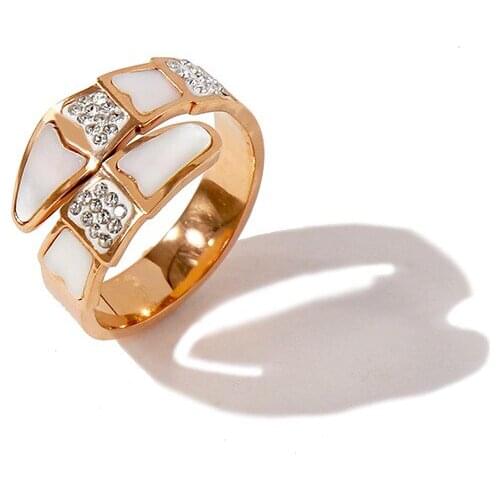 Classic Titanium Steel White Shell Snake Rings Bangles Bridal Sets CZ Crystal Wedding Bands Jewelry For Women