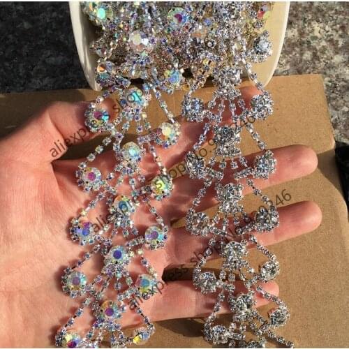 1 yard/pack fancy bridal crystal metal chain gorgeous 4.4cm wide AB rhinestone yard trims fashion garment decorative accessory