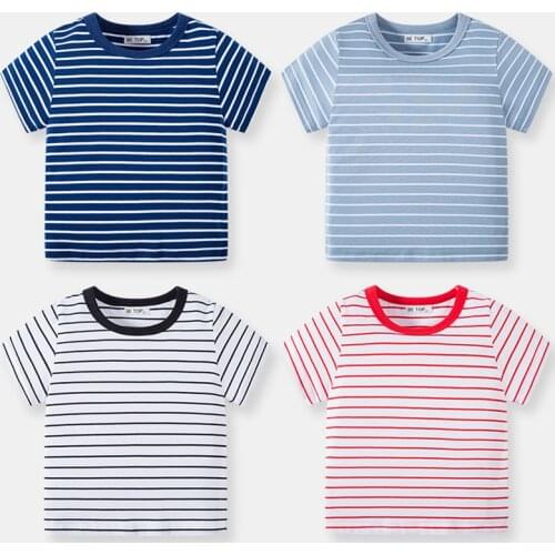 27kids Summer Boys Short Sleeve T-shirts Tops Clothes Baby Boy Stripe Tees Children Clothing Kid Cotton Outfit 2-9Years