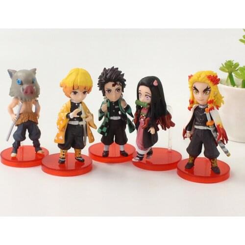 5pcs/set 8cm Demon Slayer Mini Doll Kamado Tanjirou Kamado Nezuko Agatsuma Zenitsu Hashibira Inosuke PVC Collectible Figure Toys