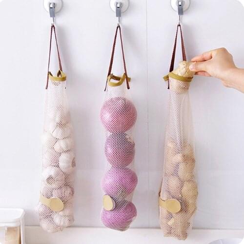 5 PC New Mesh Net Breathable Fruit Vegetable Garlic Onion Hanging Storage Bag Kitchen Essential Oil Case Organizer Shoe Bag 60XX