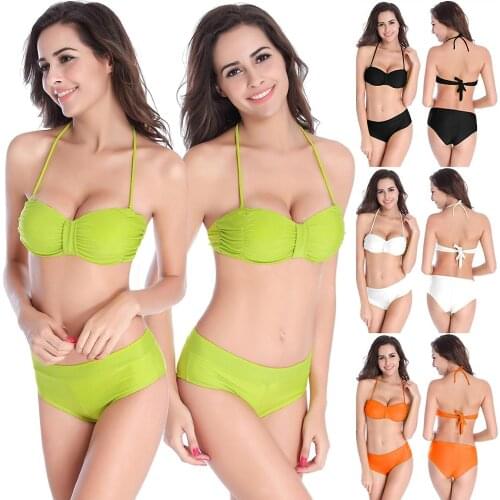 BONJEAN Women Sexy Swimsuit Solid Push Up Bikini Women Sexy Female Bathing Suits High Quality Fully Lined Nylon Bikini Set
