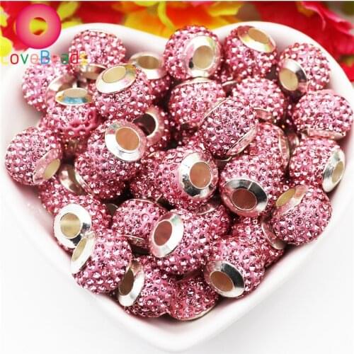 20Pcs Pink Color Glass Sparkling Crystal Large Hole Rhinestone Beads Fit European Pandora Charms Bracelet DIY Jewelry Women Men