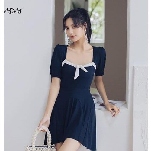 Korean One-piece Swimsuit Women 2 Pieces Bikini 2021 Backless Swimwear with Ruffles Summer Bathing Suit Skirt Suits Beachwear